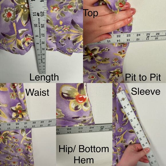 VTG NWT Charter Club Purple Floral 100% Silk Button Up Skirt Set Women 14W - Picture 14 of 16